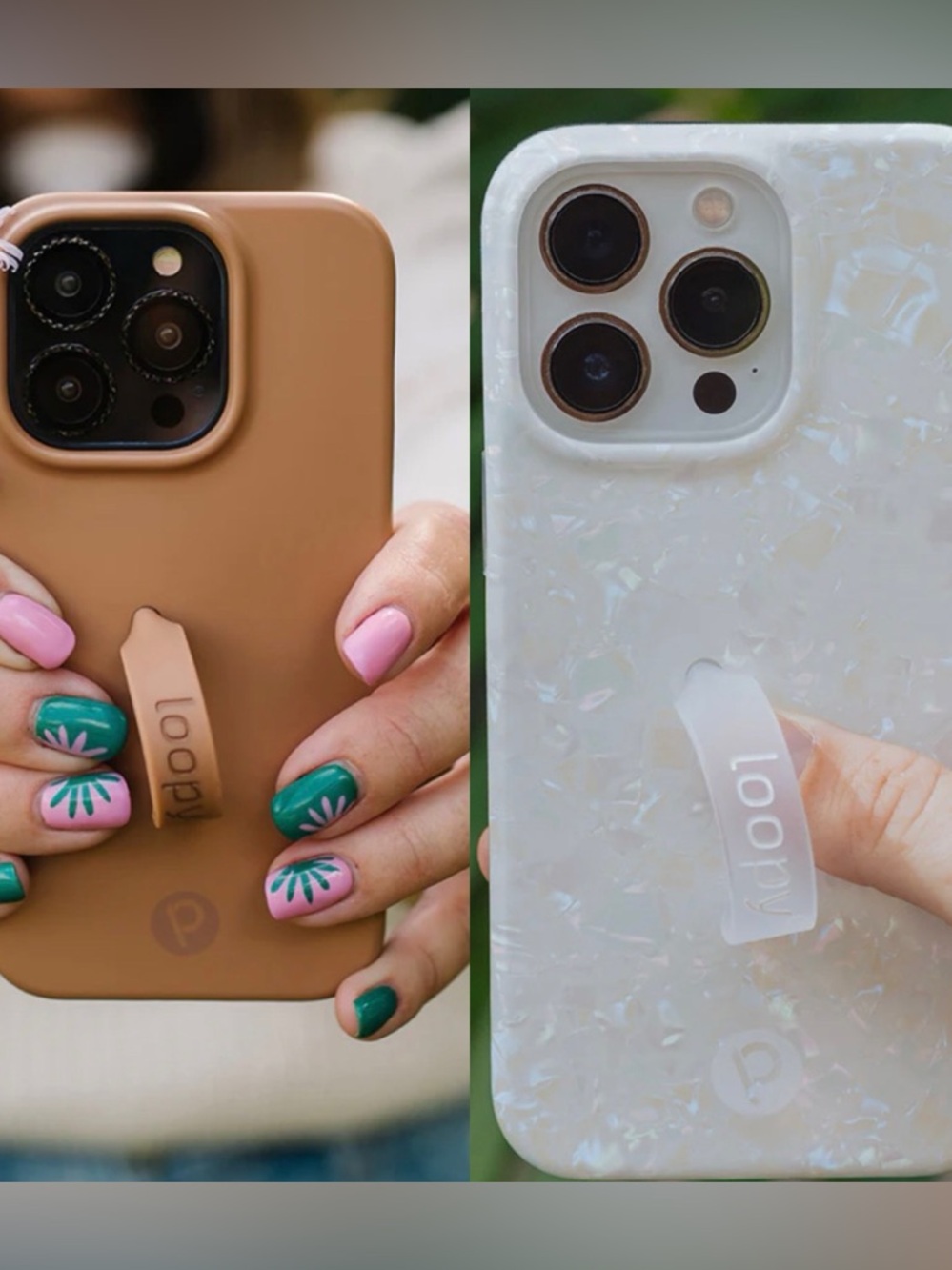 Loopy iPhone 15 Cases (Saddle Brown + White Opal Shell)
